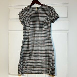 Calvin Klein Women’s 2 Black Orange Gray Plaid Sheath T Shirt Dress Gold Zipper